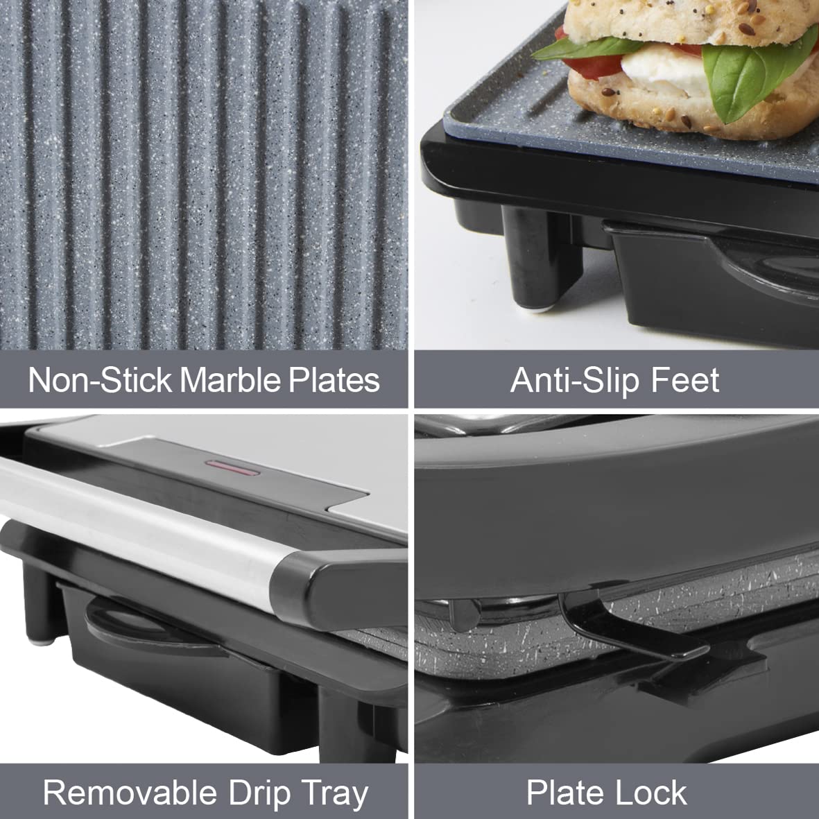 Quest grey deluxe health grill and panini press