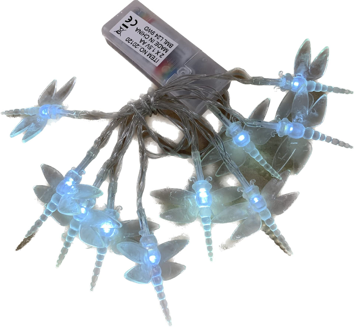 White dragonfly battery string lights with 10 LEDs