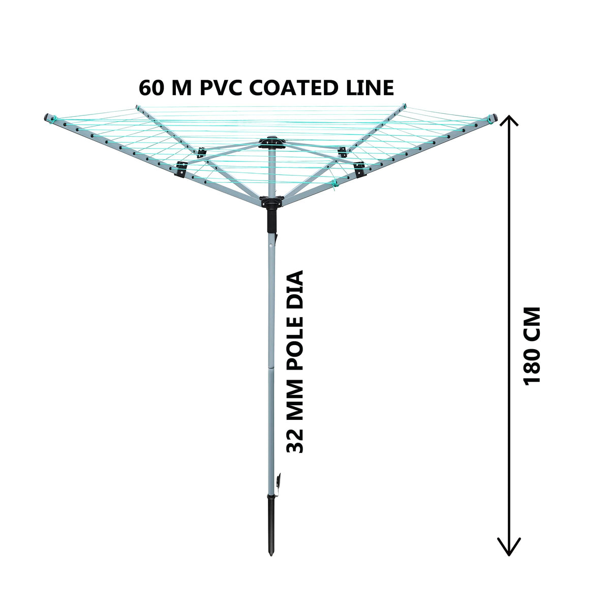 Laundry Mate silver 60m four-arm rotary clothes airer