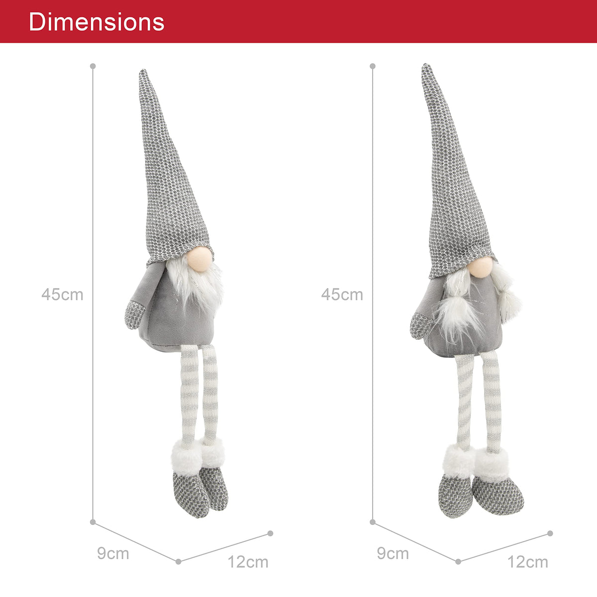 2 pack 45cm grey hanging leg Christmas gonks