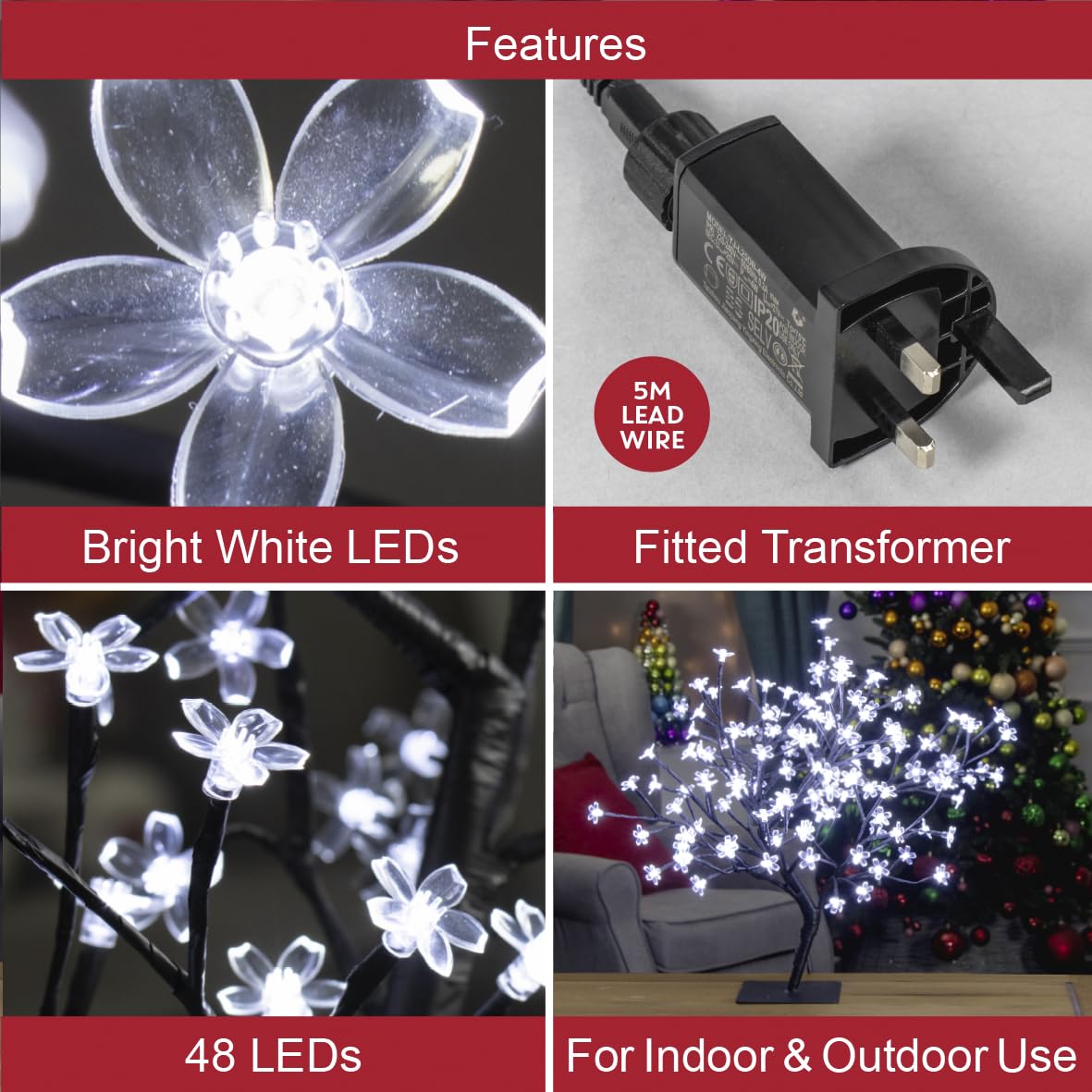 Mains-powered blossom tree with 5m lead wire