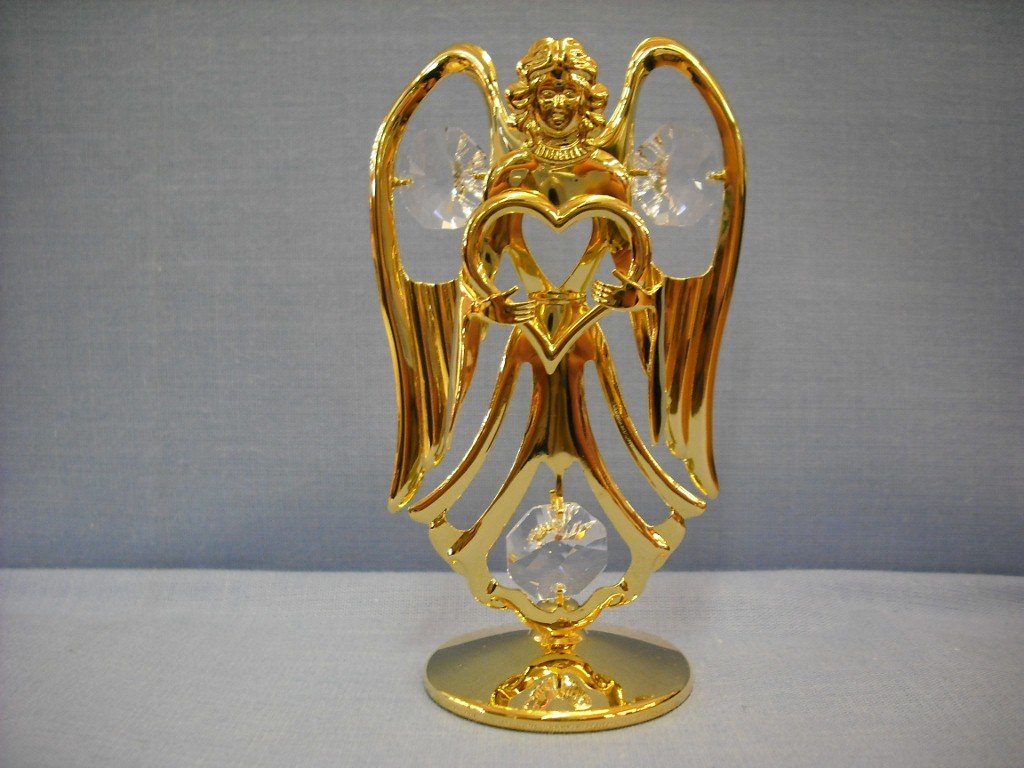 24K gold-plated angel heart ornament with Swarovski crystal