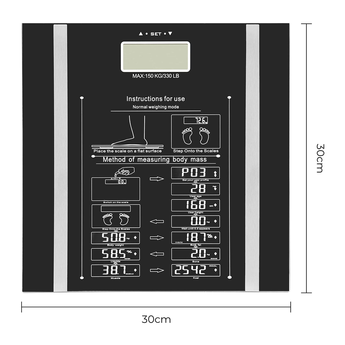 Bauer digital body analyser scales with tempered glass platform