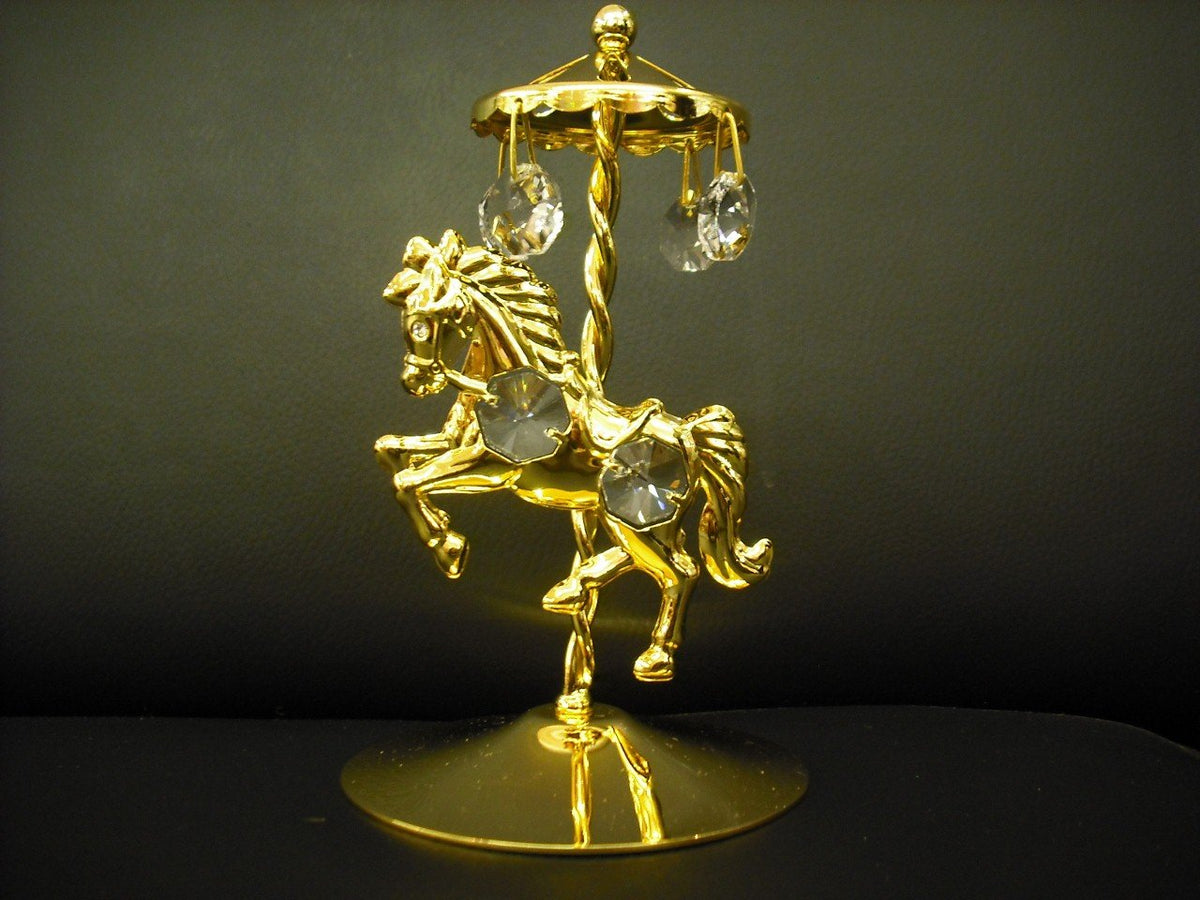 Lesser & Pavey gold-plated carousel horse with Swarovski crystals