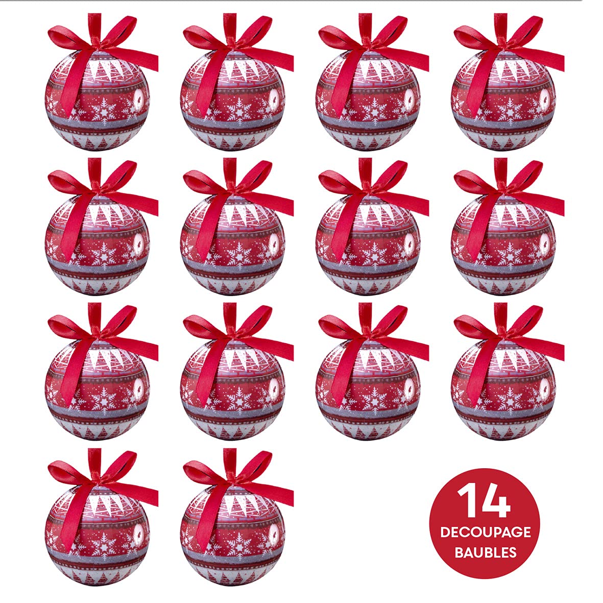 Set of 14 red and white Nordic Christmas baubles