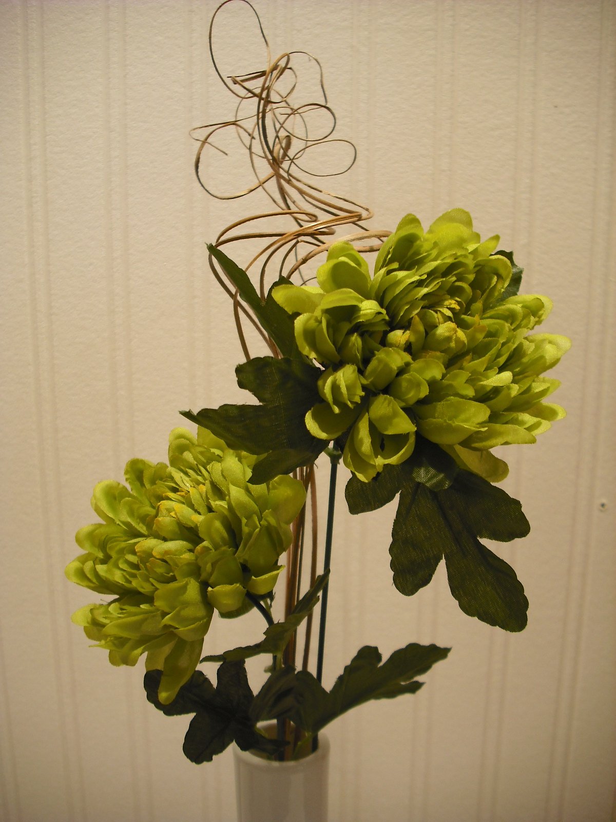 Green artificial flower arrangement in white vase – 53cm