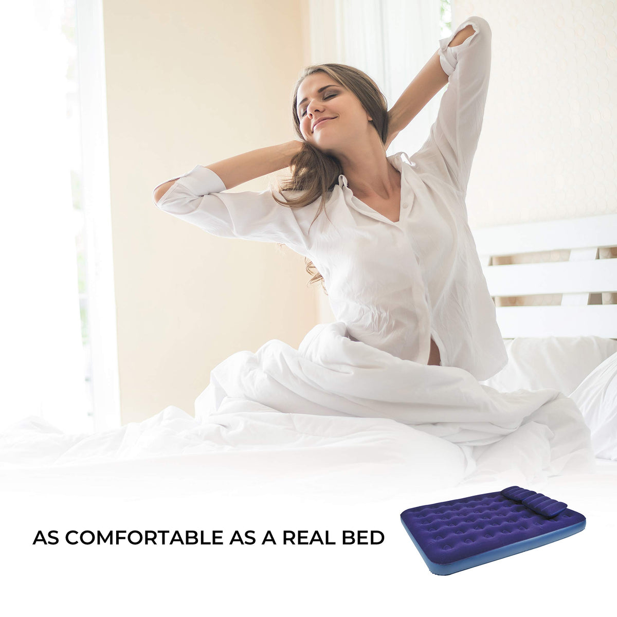 Avenli queen flocked airbed with built-in pillow and hand pump