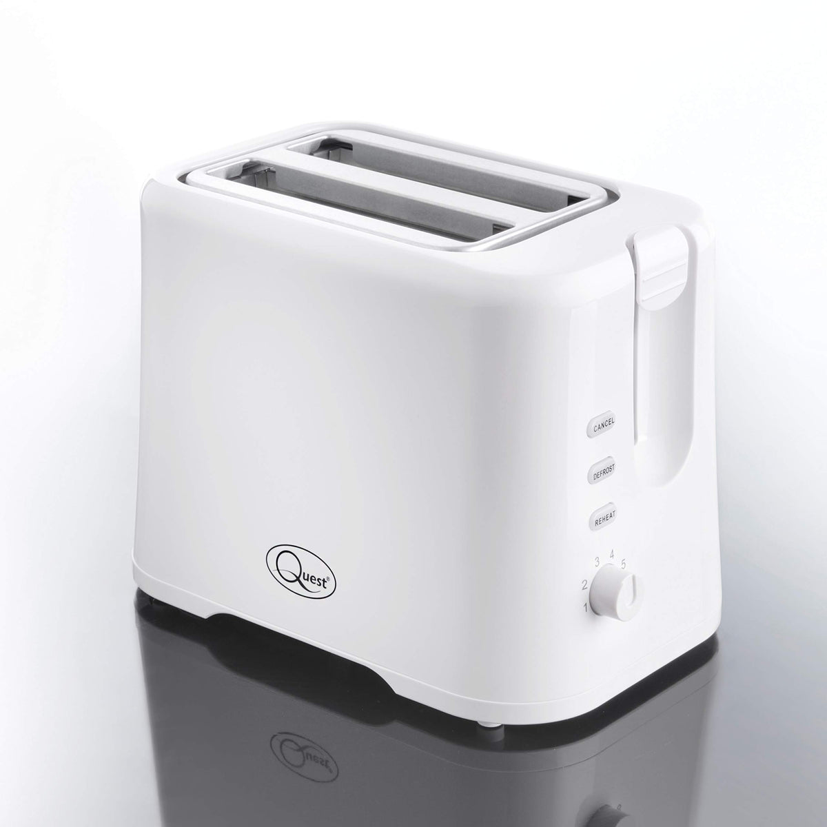 Quest white 870W 2-slice toaster with adjustable browning