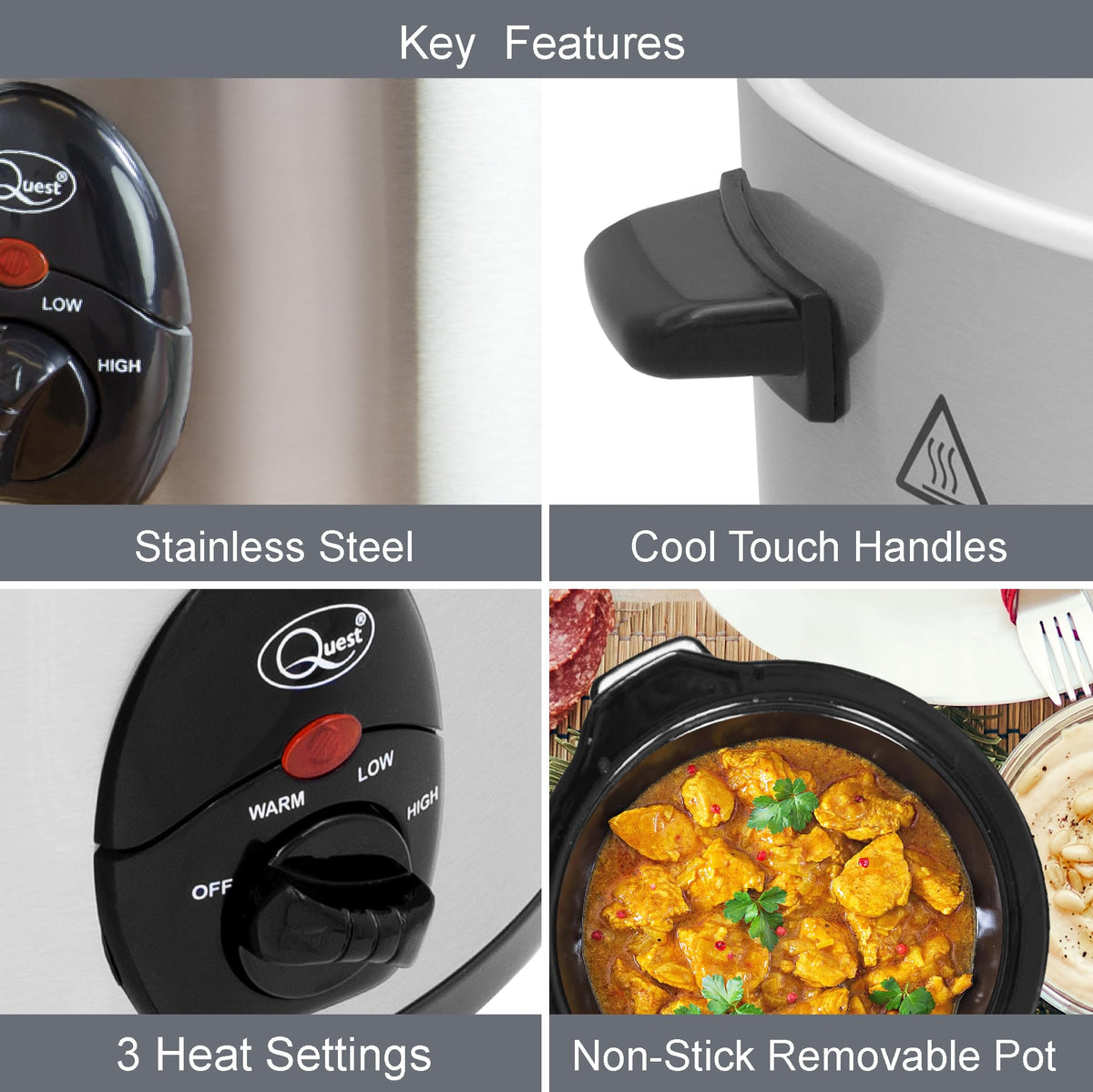 Quest 1.5L stainless steel slow cooker, 120W