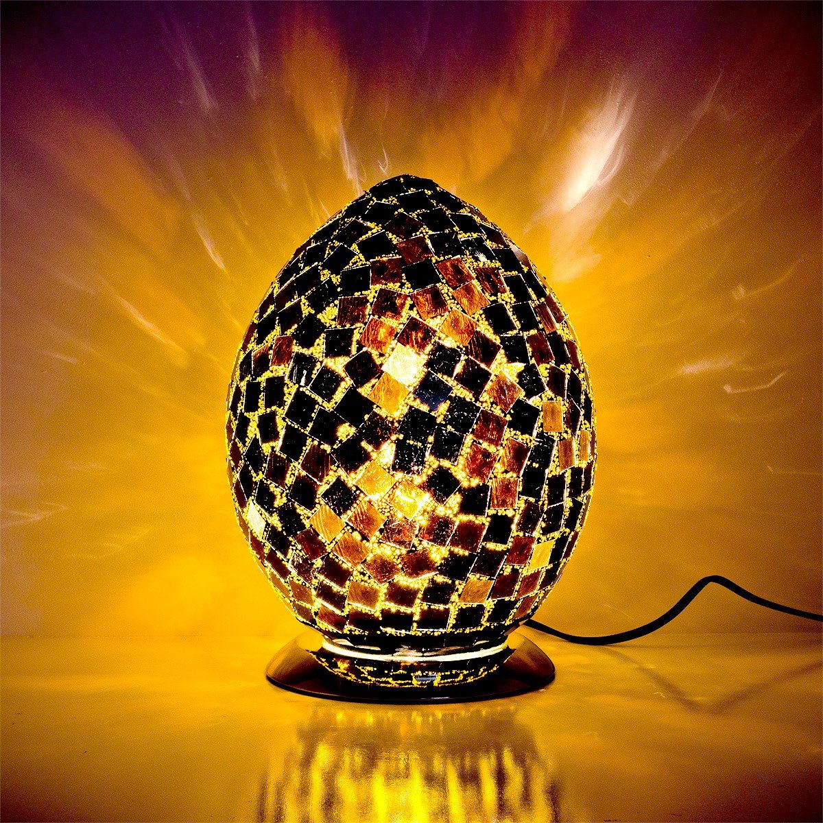 30cm black mosaic glass egg table lamp