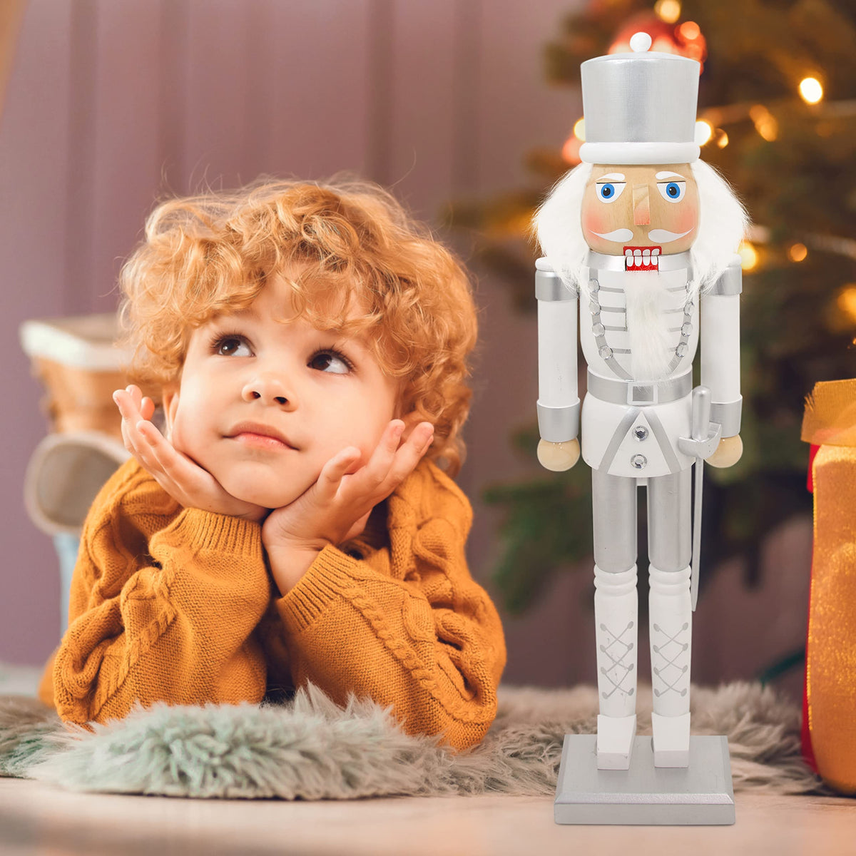 50cm white and silver wooden Christmas nutcracker soldier