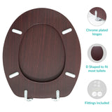 Mahogany-effect toilet seat with chrome hinges