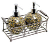 Gold mosaic glass soap dispenser set with metal basket