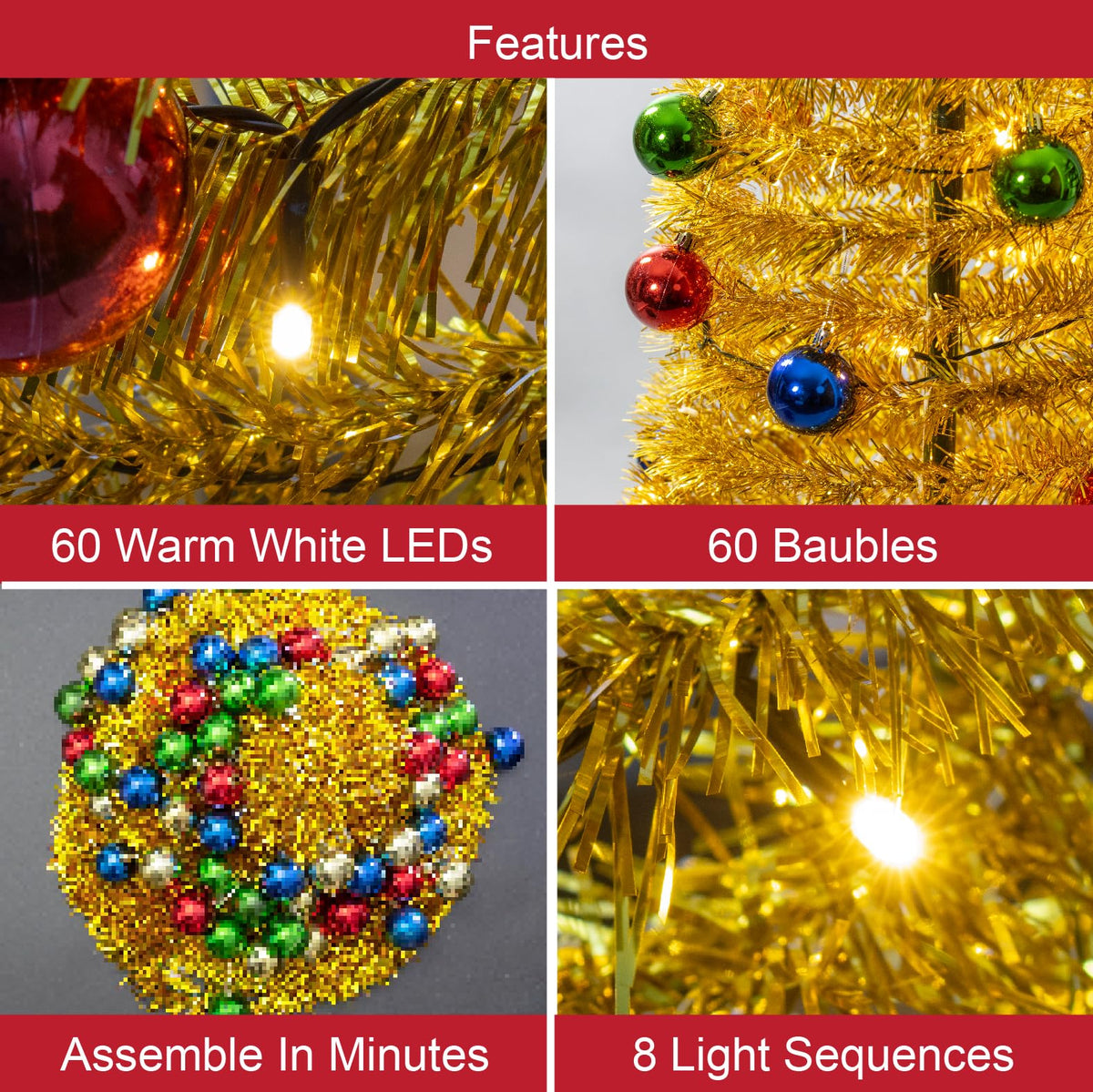 6ft gold pre-lit pop-up Christmas tree with warm white LEDs