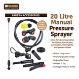 Manual pressure sprayer with interchangeable nozzles
