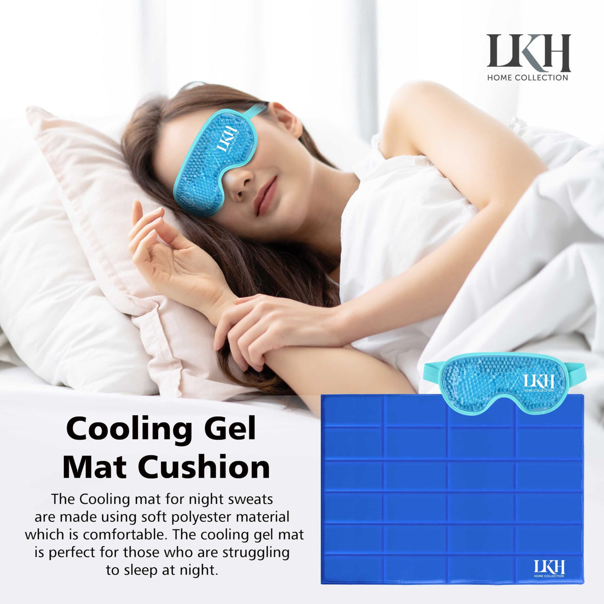 LKH self-cooling gel mat and eye mask set – 90 x 60cm