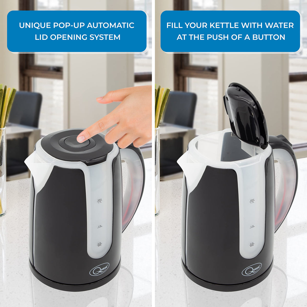 Quest black dual-colour LED 1.7L kettle
