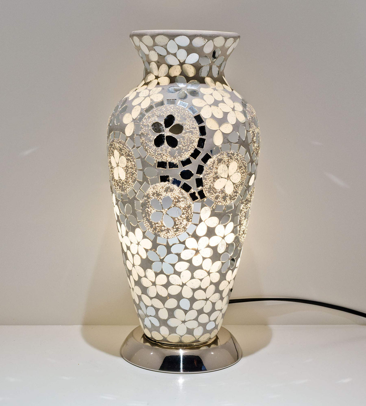 Mirrored flower mosaic glass vase lamp 38cm