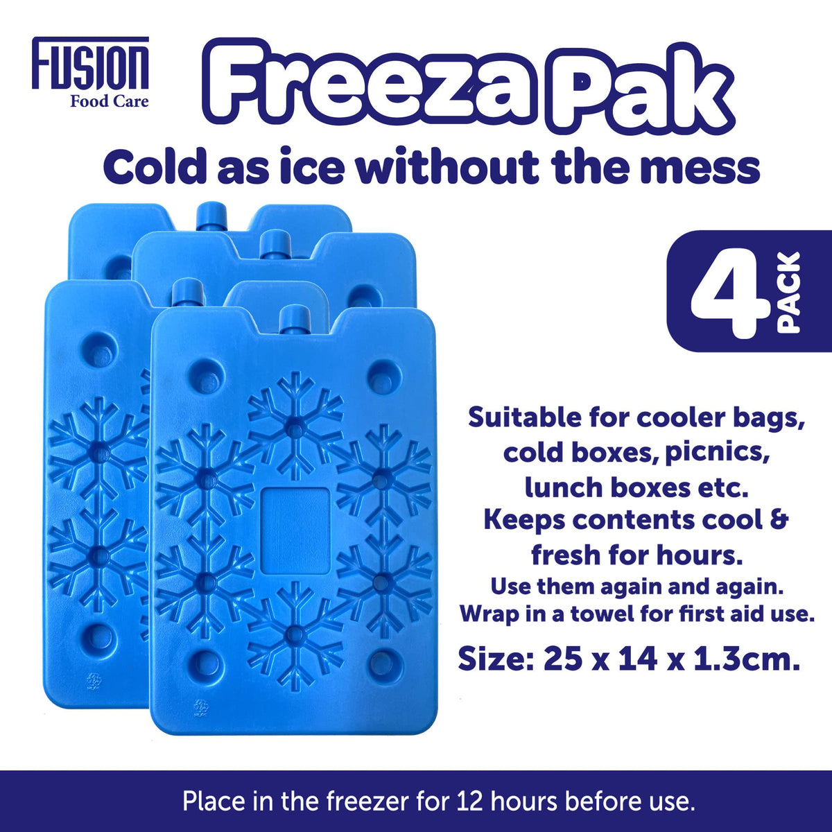 Fusion Food Care reusable blue freezer ice blocks four pack 25 x 14cm