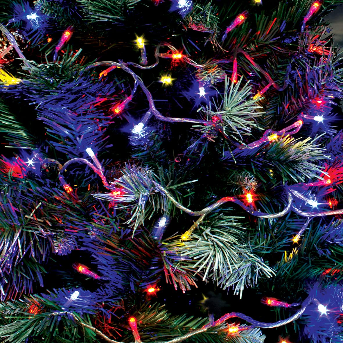 200 multicolour battery LED Christmas lights 19.9m