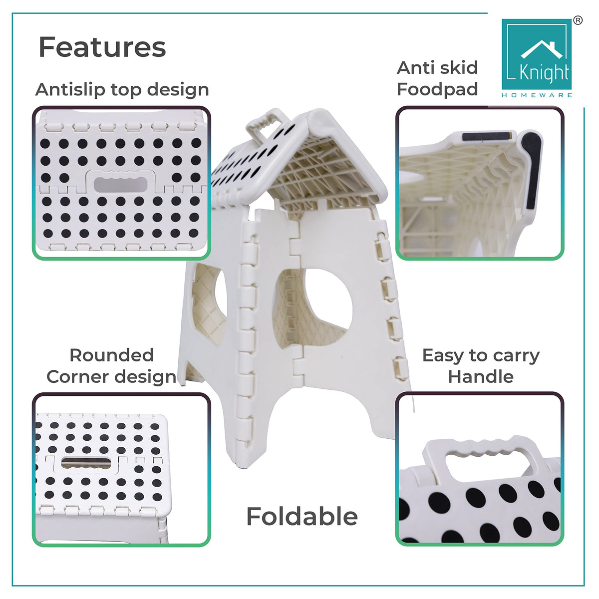 Knight white 29cm folding step stool