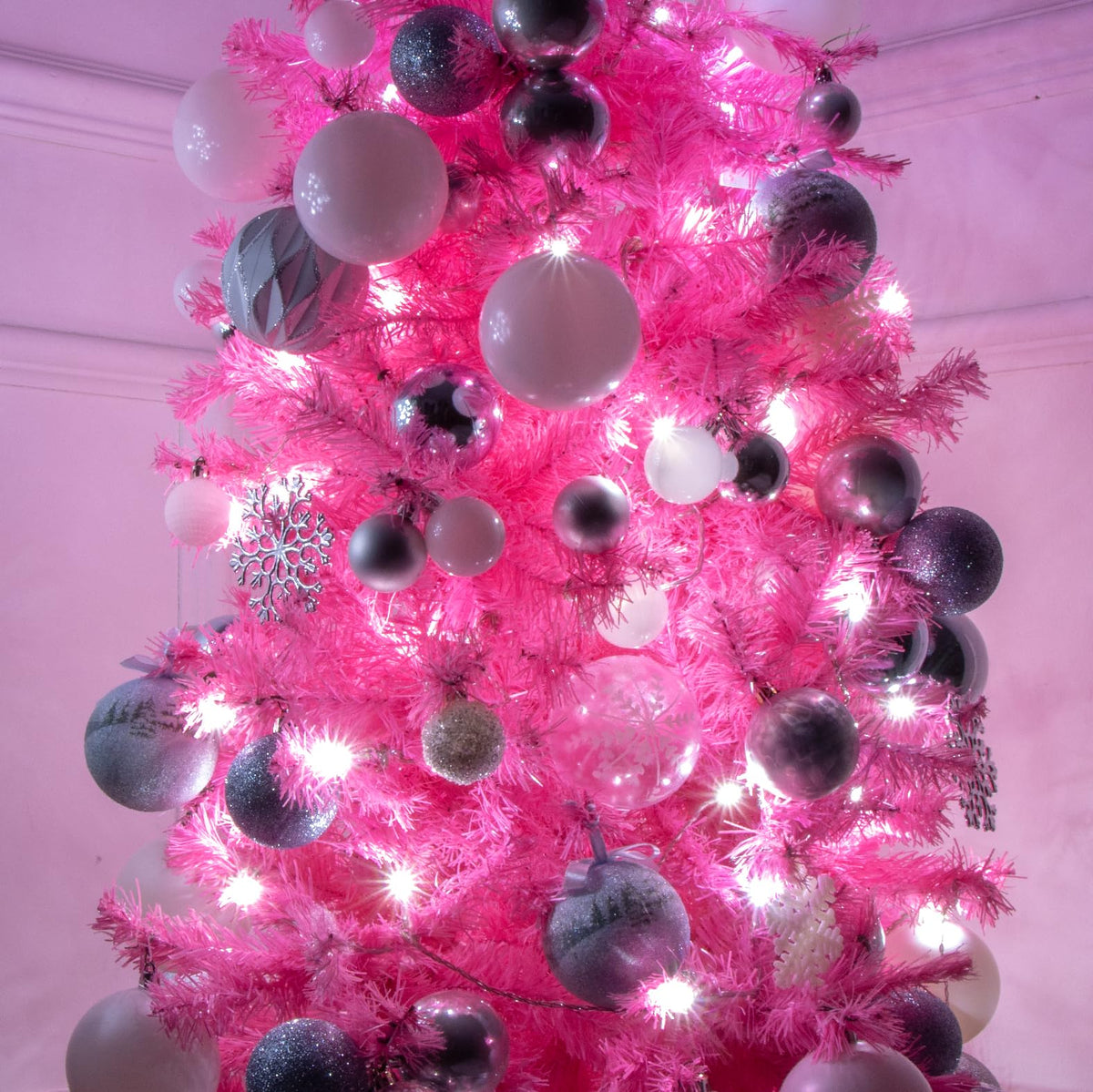 6ft pink pre-lit slim Christmas tree with 110 LEDs