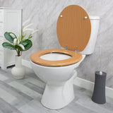 Antique pine-effect toilet seat with chrome hinges
