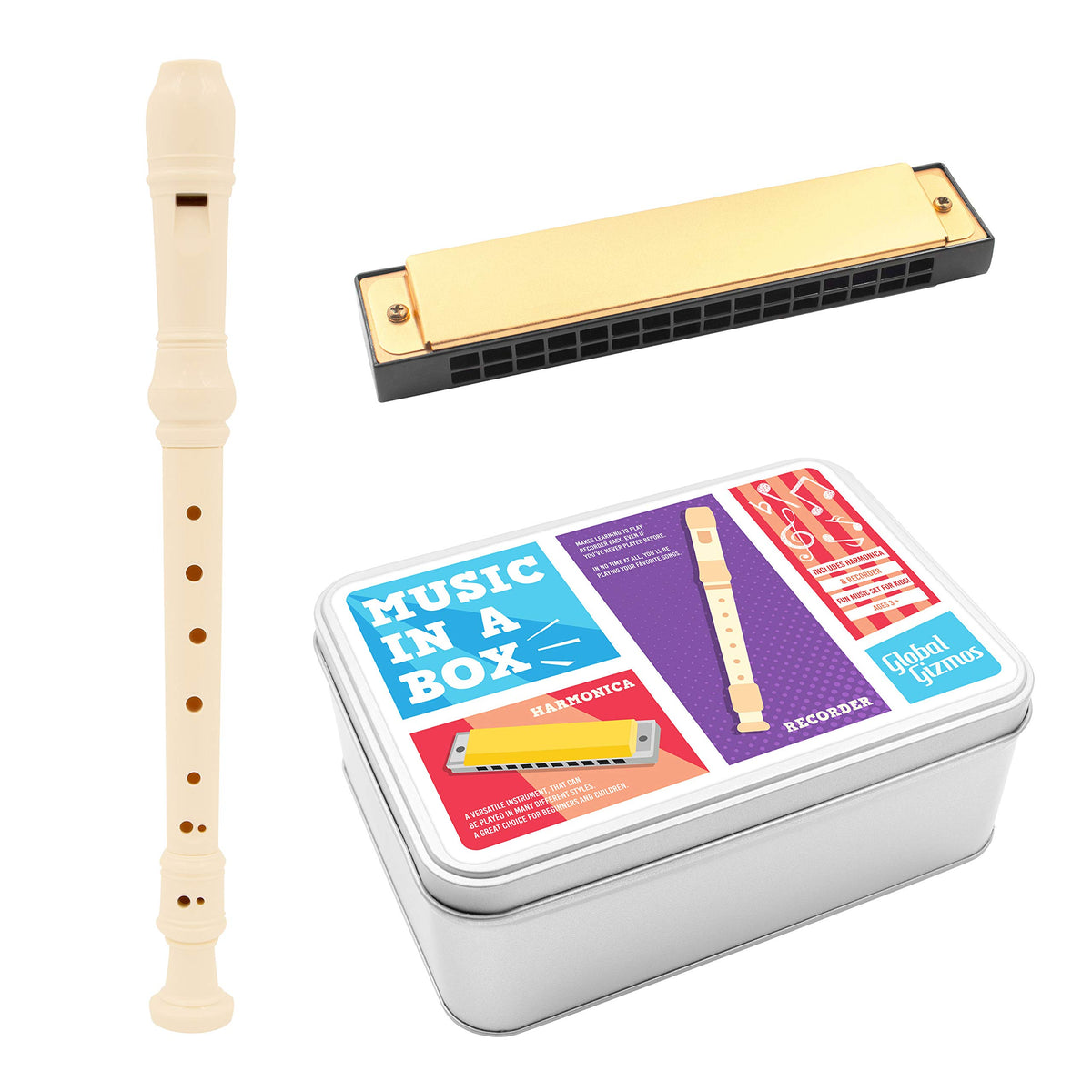 Global Gizmos recorder and harmonica music set