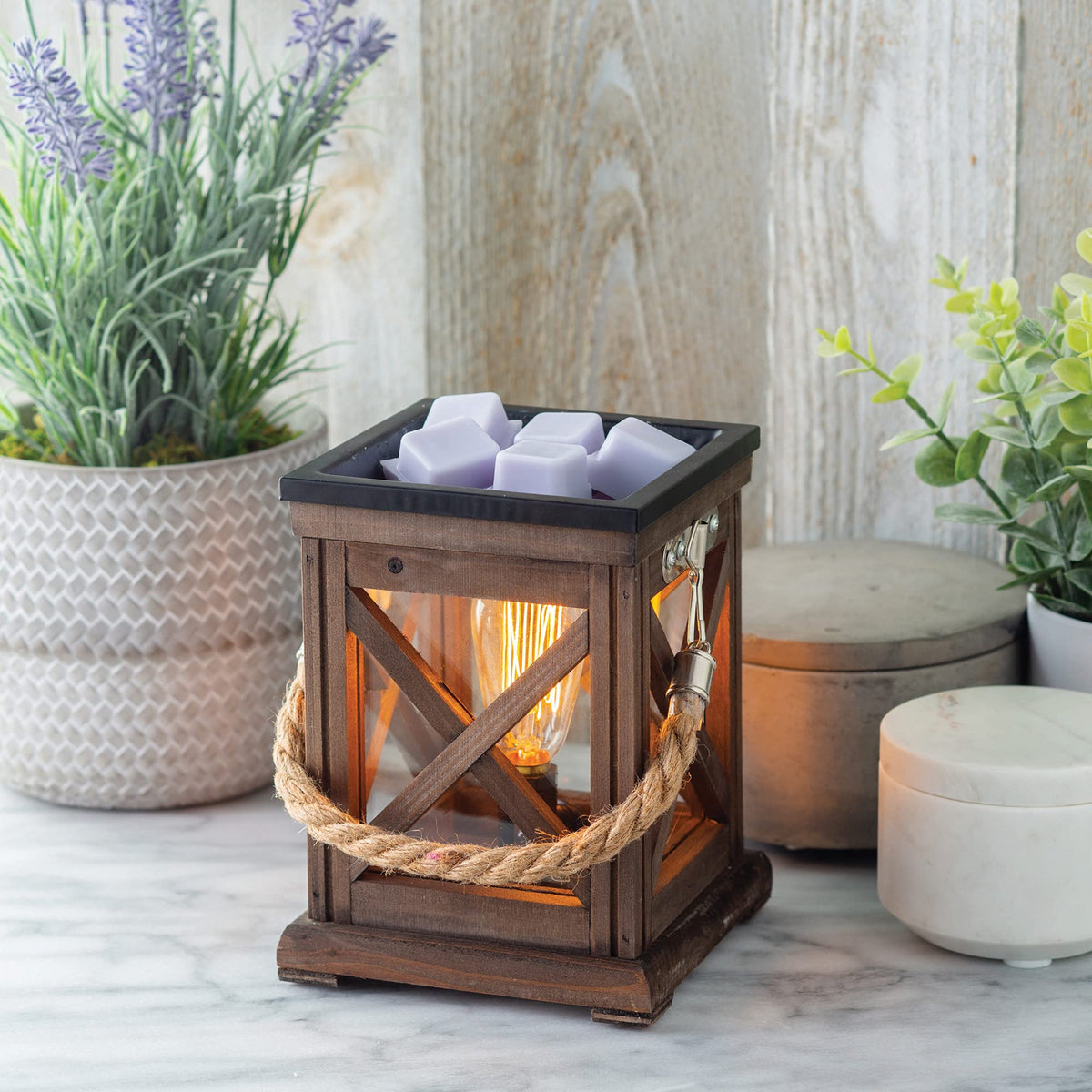 Candle Warmers walnut and rope vintage bulb wax melt warmer