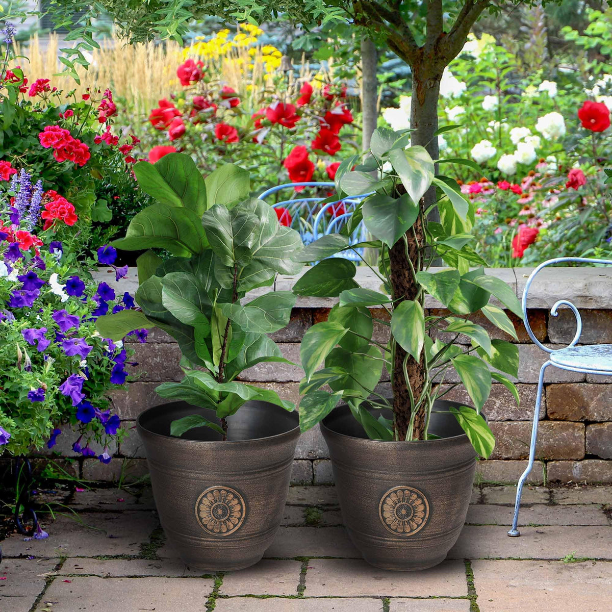 Set of two 30cm plastic plant pots with drainage holes