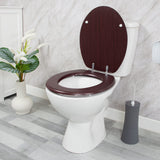 Mahogany-effect toilet seat with chrome hinges