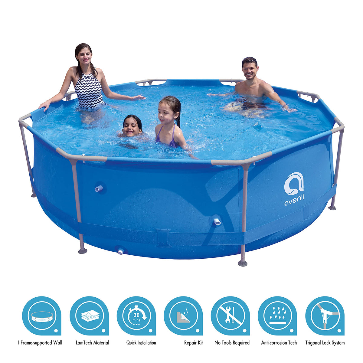 Avenli 98249 10ft Round Super Steel Family Pool/Heavy Duty Material/Easy to Install/Anti-Corrosion Technology/Ideal for Summer Garden Parties and BBQs