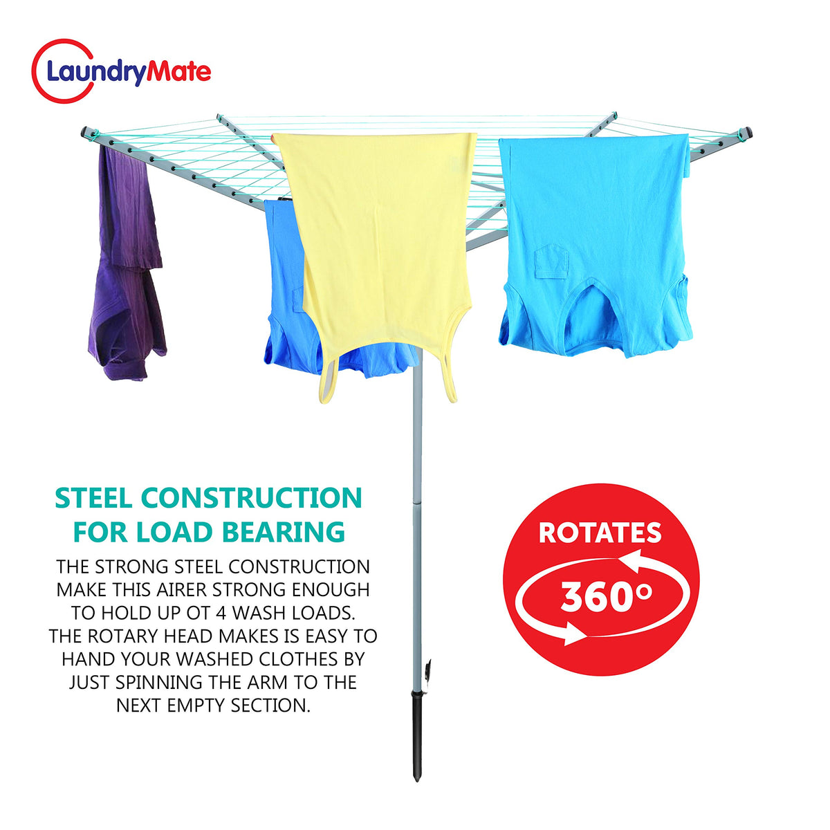 Laundry Mate silver 60m four-arm rotary clothes airer