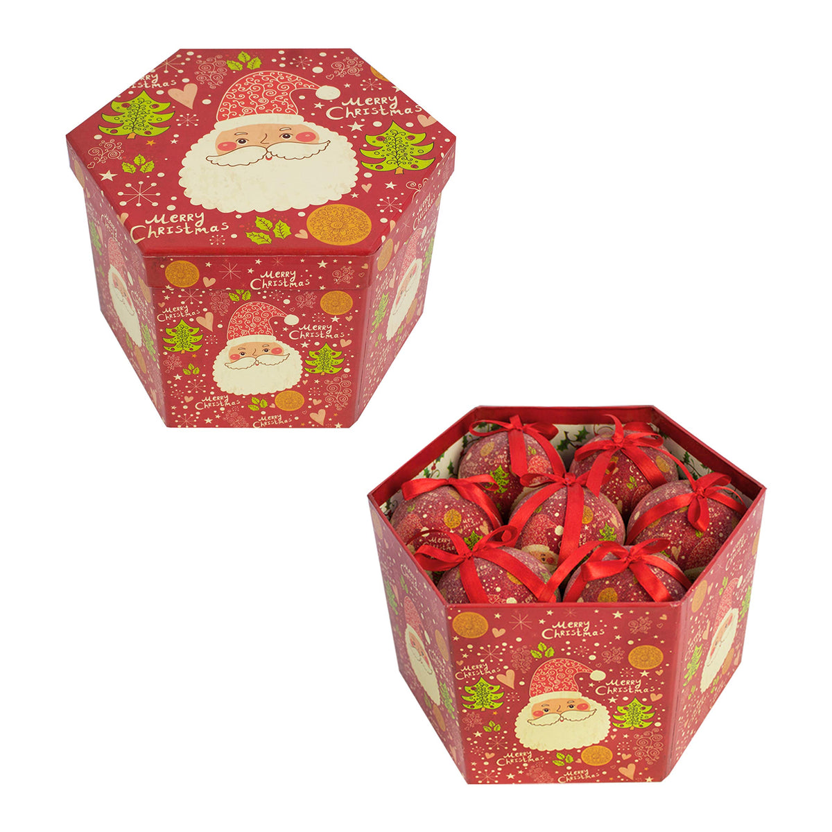 Gift-boxed set of 14 red Santa Christmas baubles, 7.5cm
