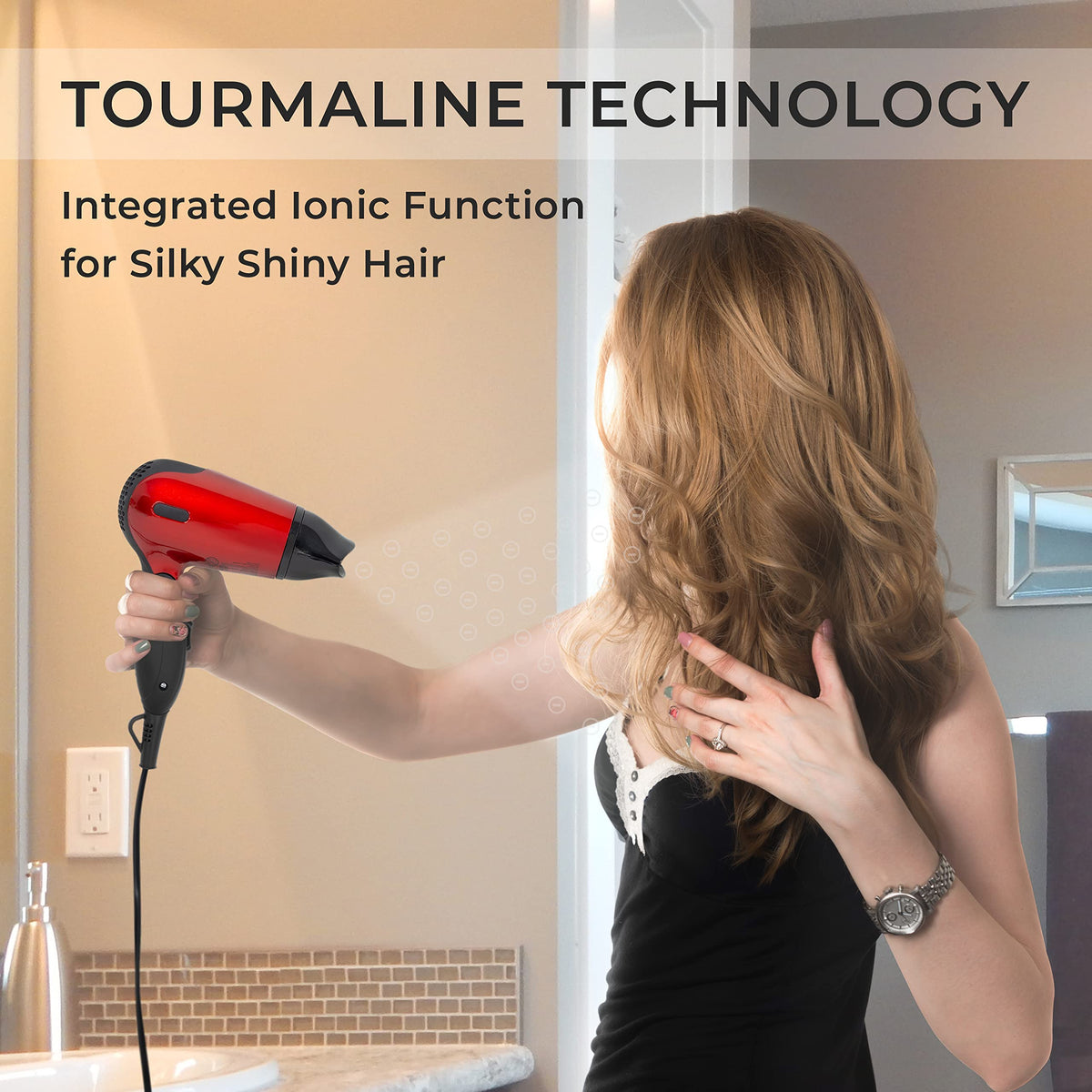 Red Hot 1200W red travel hair dryer with folding handle