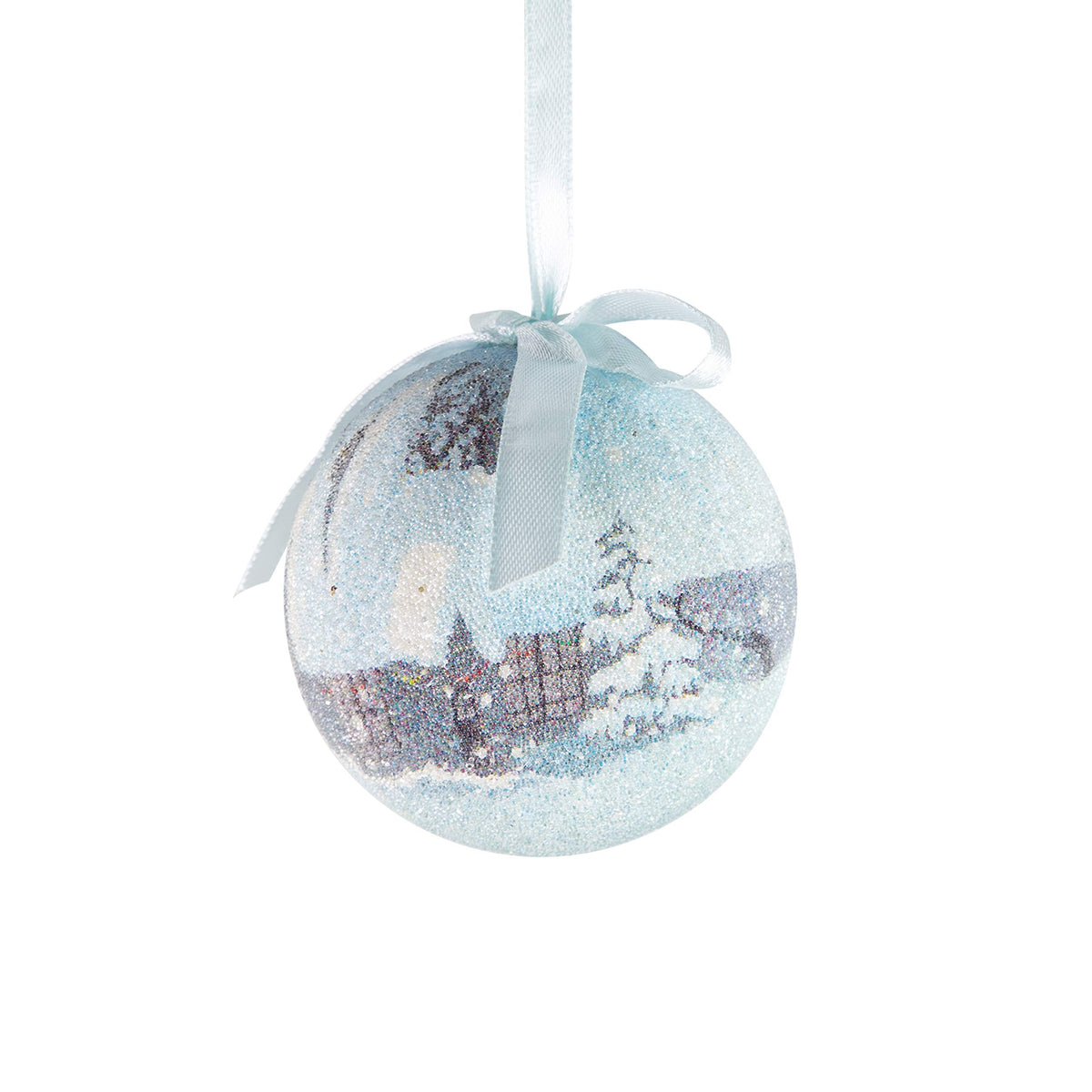 Gift-boxed set of 14 blue and white snow village Christmas baubles
