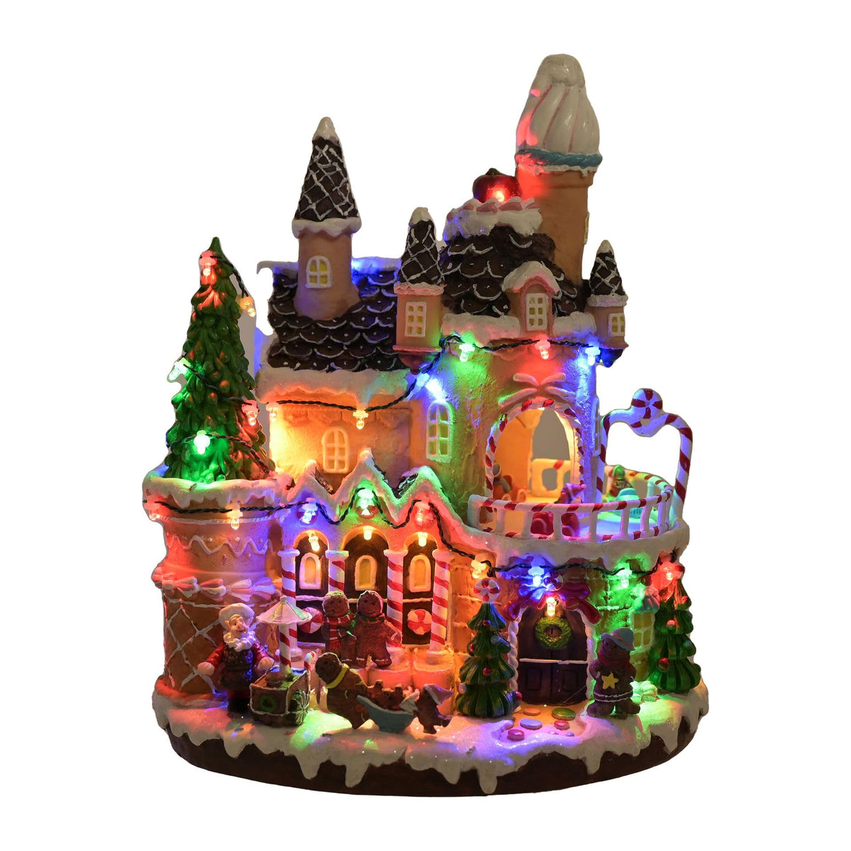 30cm battery-operated LED gingerbread house with rotating characters