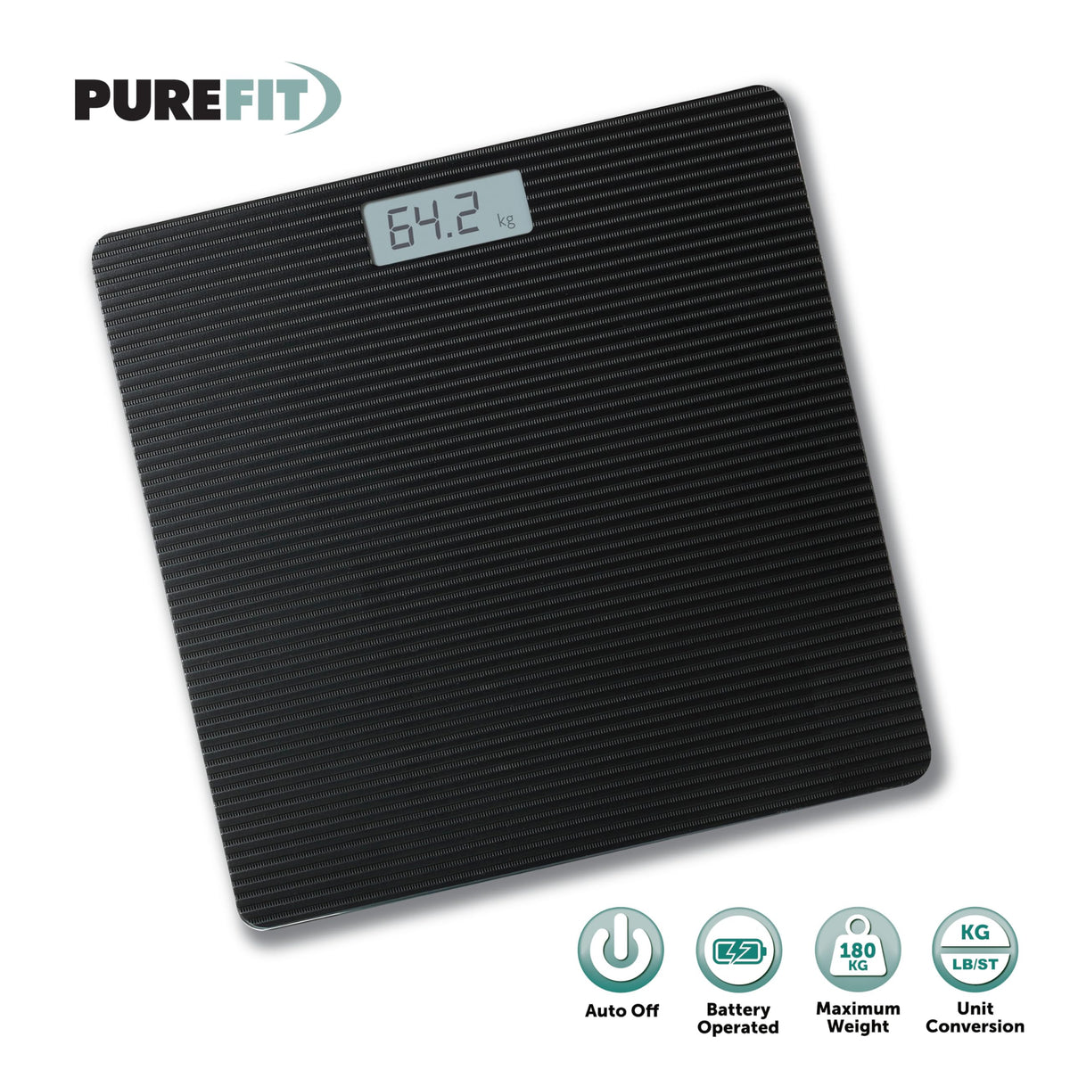 PUREFIT black digital bathroom scale – 180kg