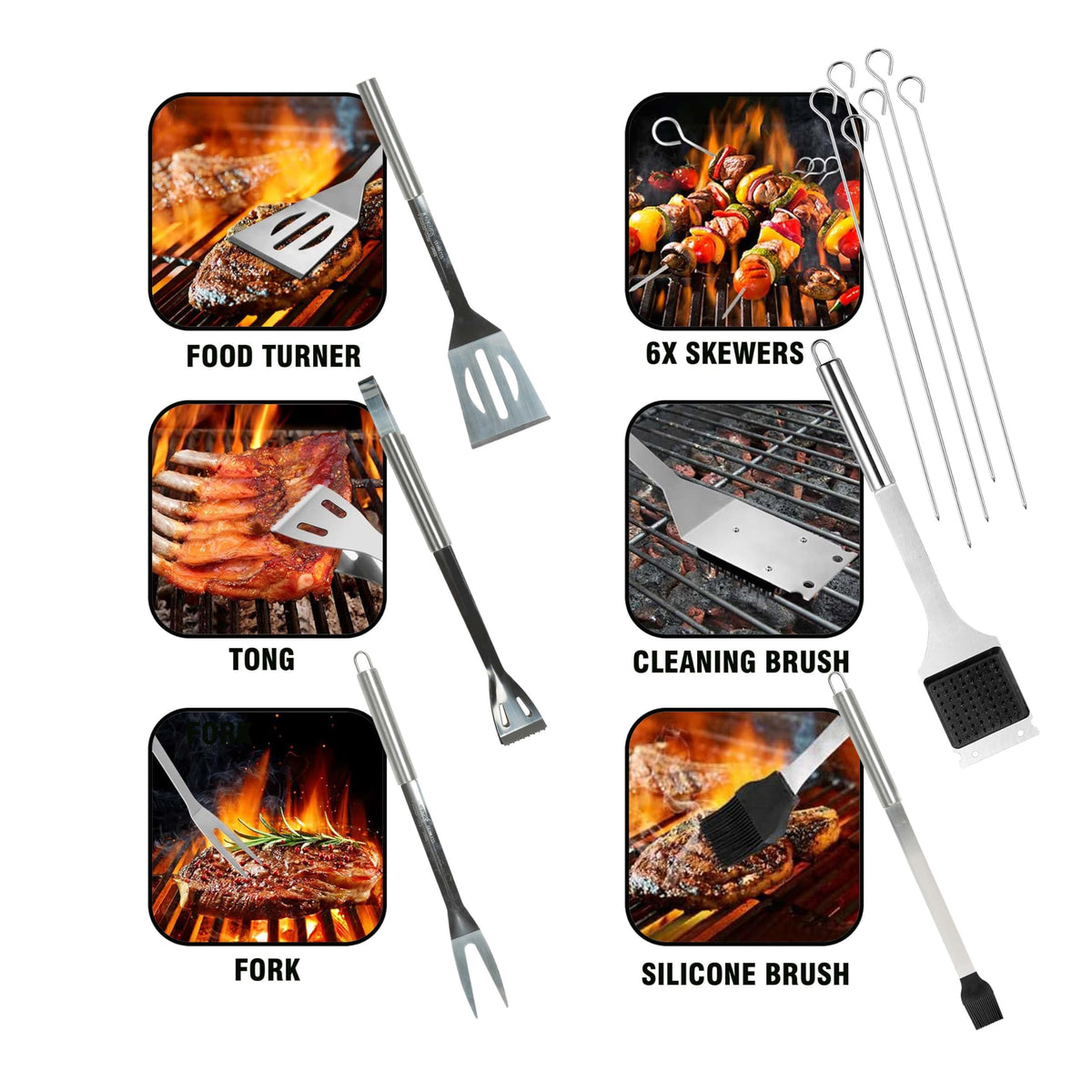 Let's BBQ 12-piece stainless steel barbecue tool set with carry bag