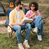 Blue folding camping chair with steel frame