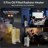 KNIGHT 5 Fins 500W Oil-Filled Radiator Heater White Colour with Thermostat, Overheat Protection, Power Switch, for indoor use, Quiet Electric Space Heater for Bedroom, Office, Home (5 Fins)