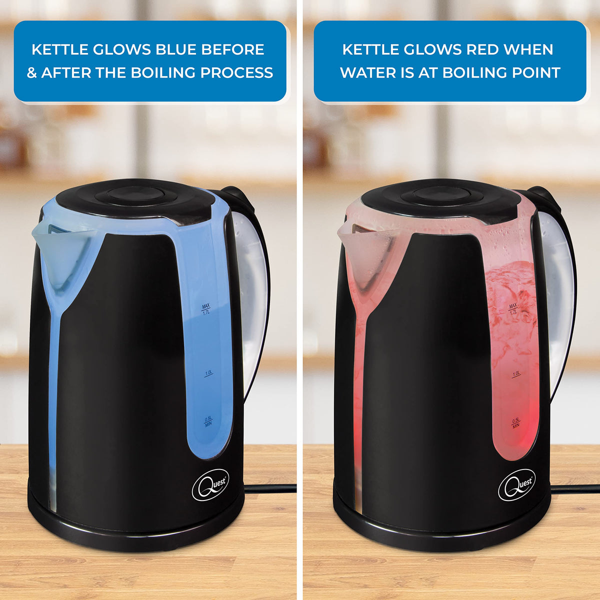 Quest black dual-colour LED 1.7L kettle