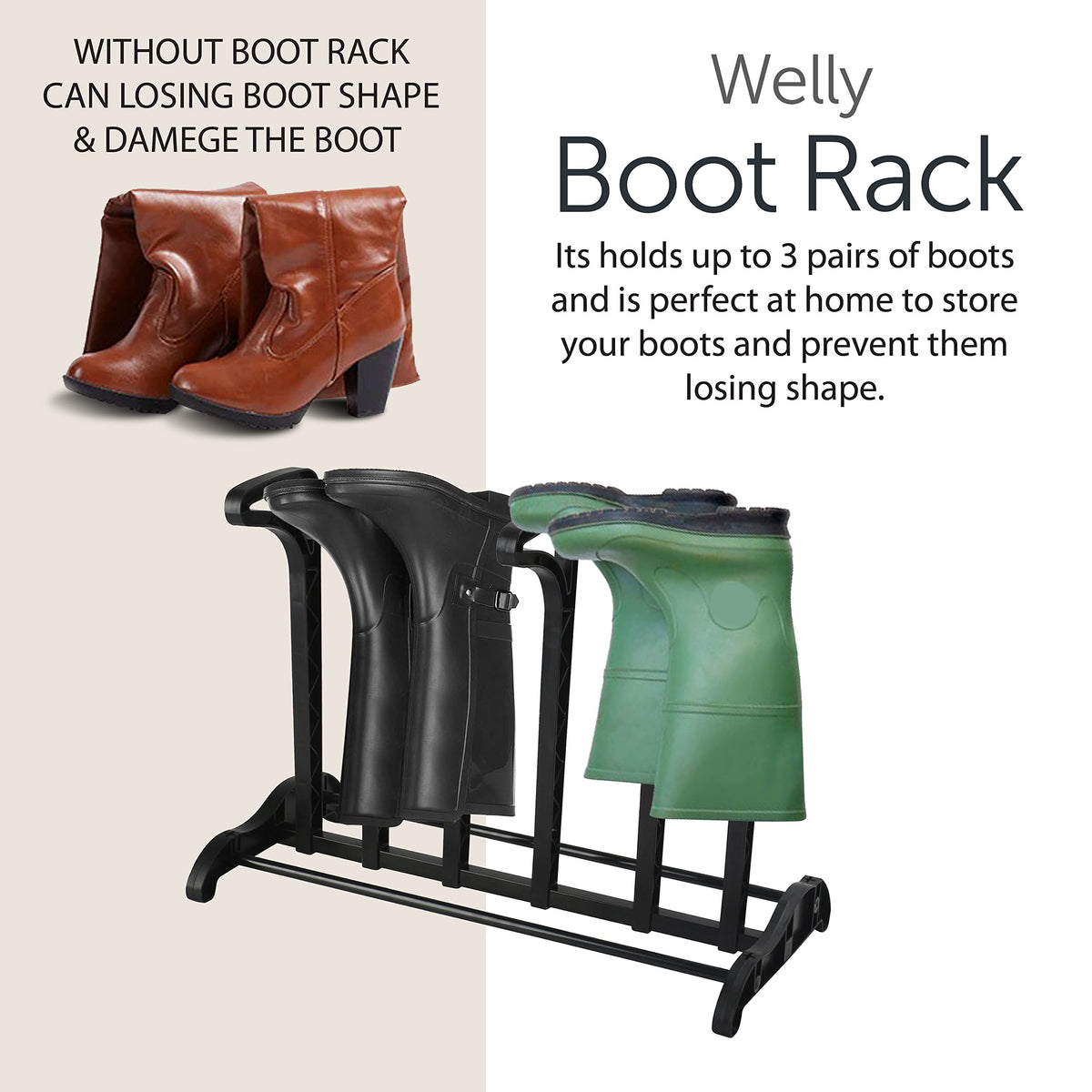 LKH black metal welly boot rack – holds 3 pairs