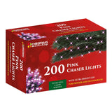 200 pink LED chaser Christmas lights – 13.9m