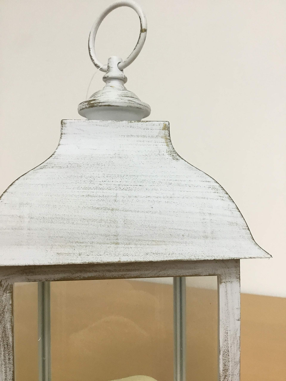 GardenKraft 30cm rustic white LED flickering candle lantern