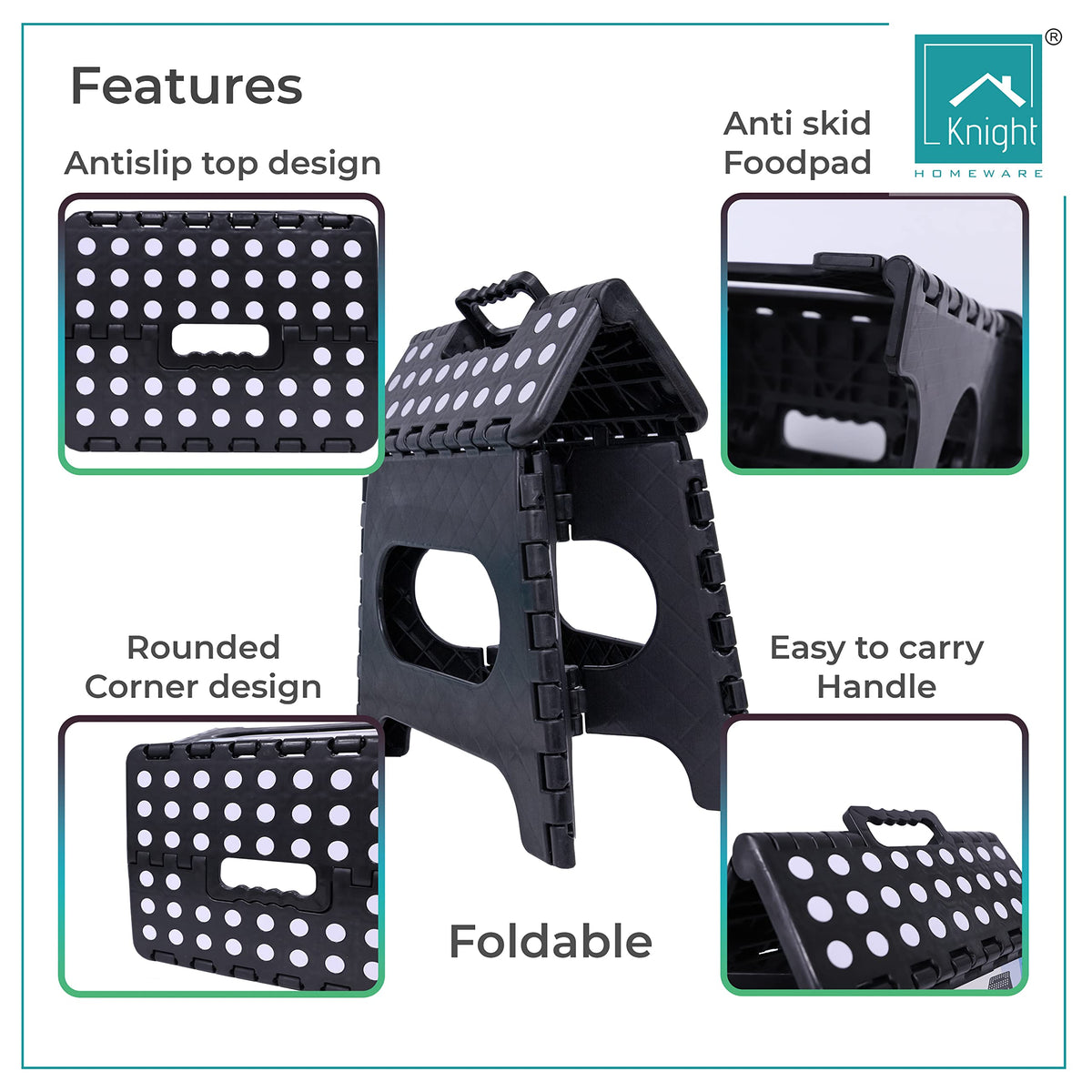 Knight black heavy duty folding step stool