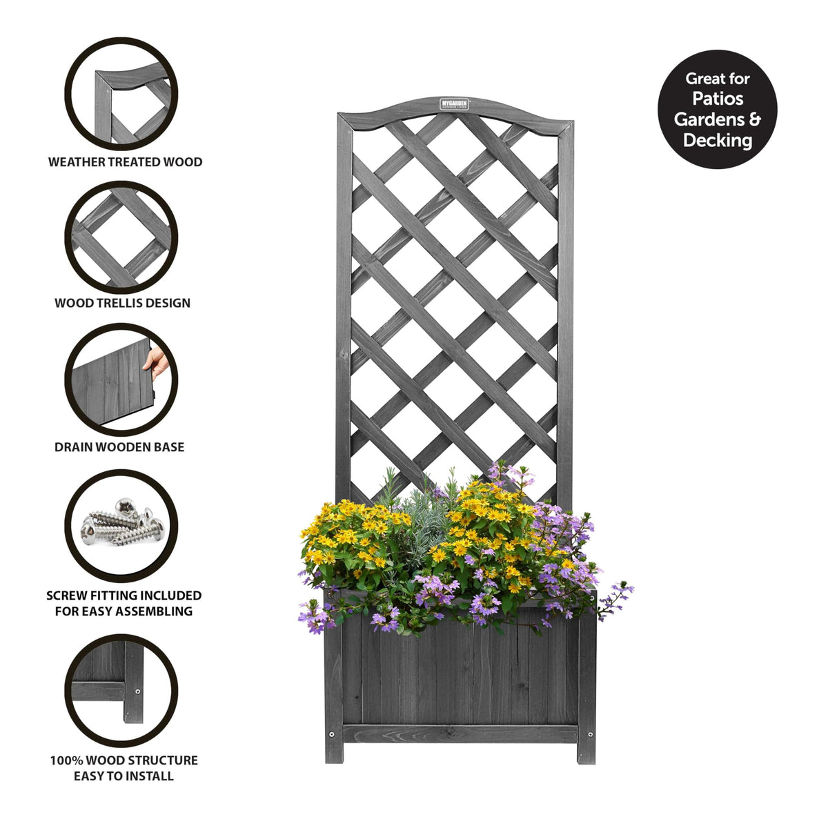 My Garden 120cm wooden lattice planter with trellis
