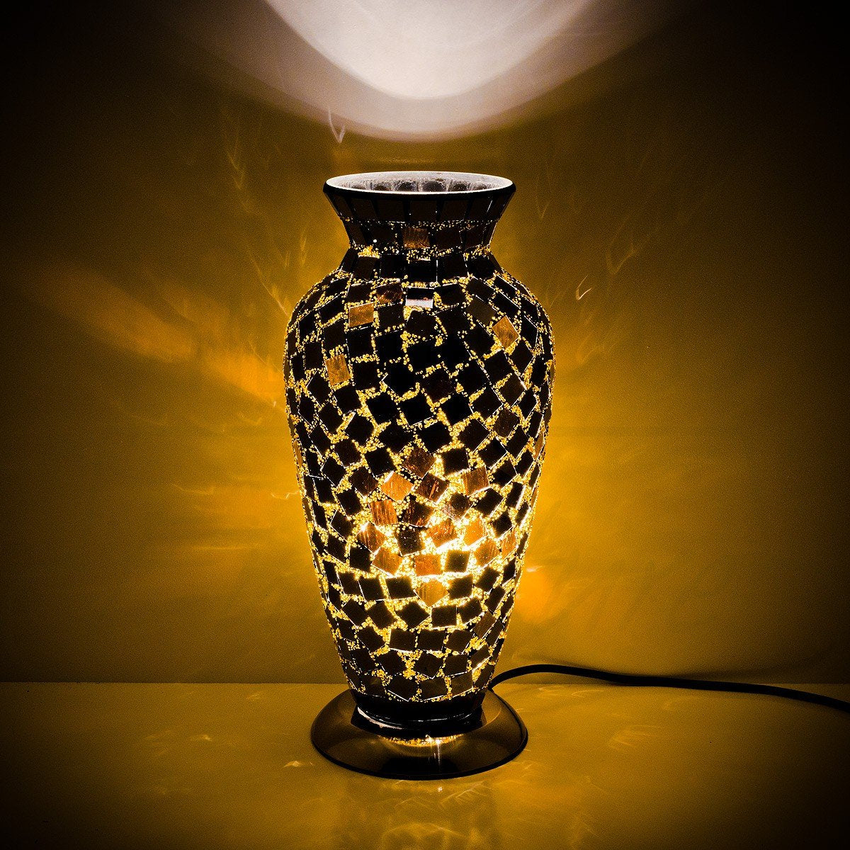 Black Tile Mosaic Glass Vase Lamp