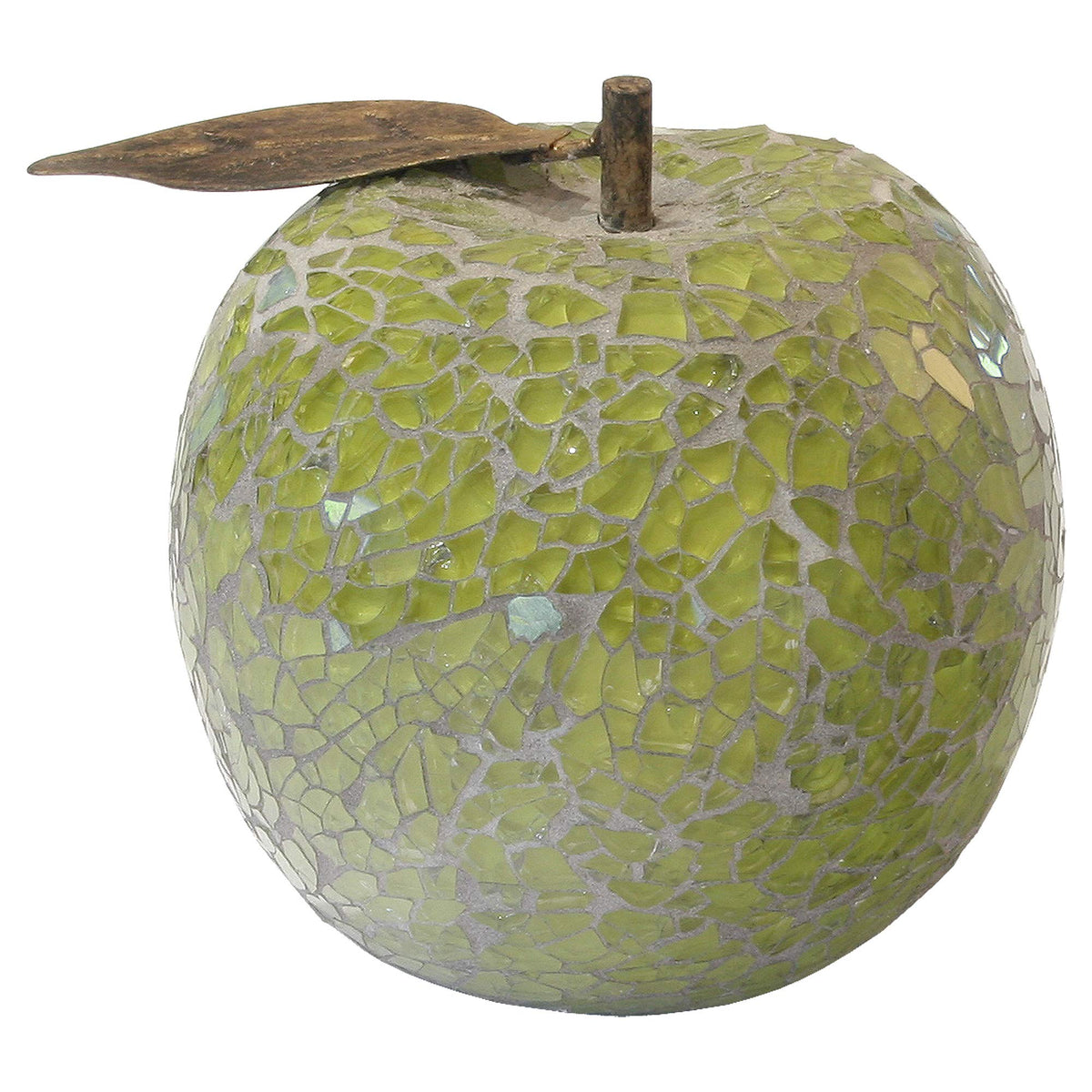 Green mosaic glass apple ornament with leaf