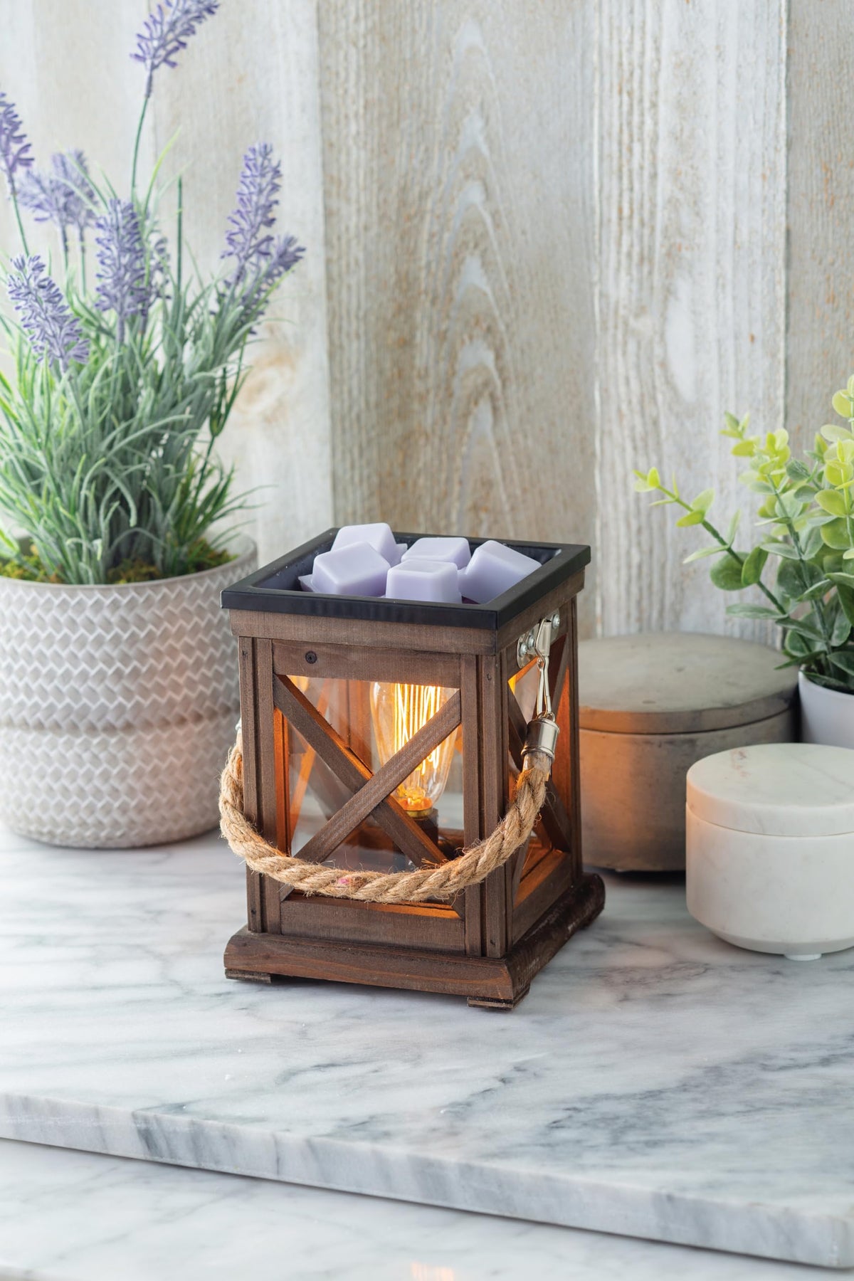Candle Warmers walnut and rope vintage bulb wax melt warmer